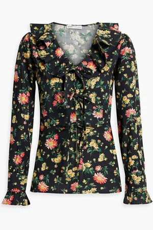 BATSHEVA Nia ruffled floral-print cotton-poplin top