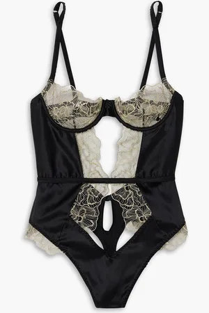 Coco De Mer Damona Leavers lace-trimmed cutout satin bodysuit