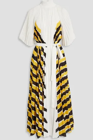 Proenza Schouler Striped plissé-crepe turtleneck maxi dress - Yellow