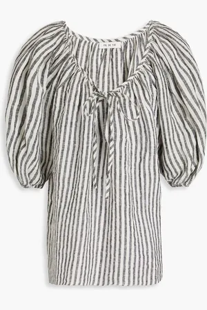 Fil De Vie Juno gathered striped linen blouse