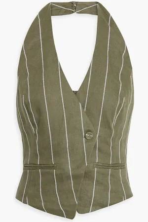 Nicholas Striped linen-blend halterneck vest - Green