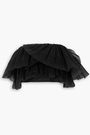AJE Elsie tiered plissé-organza and linen-blend bustier top