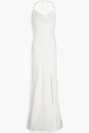 Nicholas Crystal-embellished draped crepe halterneck maxi dress - White