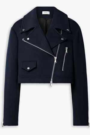 A.L.C. Oxford cropped wool-blend felt biker jacket - Blue