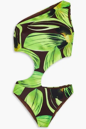 Louisa Ballou One-shoulder cutout printed swimsuit - Green