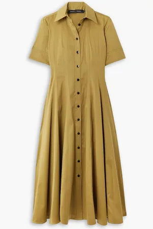 Proenza Schouler Belted paneled cotton and silk-blend midi shirt dress - Yellow