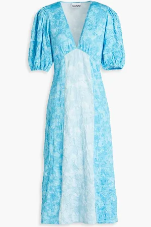 Ganni Crinkled satin midi dress - Blue