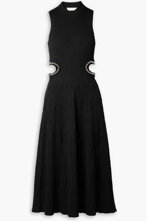 Simkhai Tommi bead-embellished cutout ribbed-knit midi dress