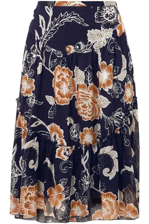 See by Chloé Floral-print silk and cotton-blend crepon skirt - Blue