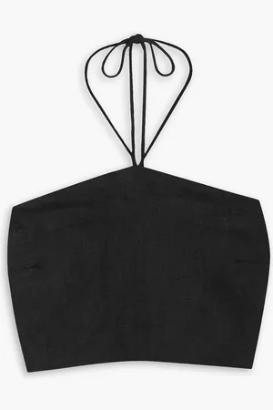 FAITHFULL THE BRAND Calipo cropped shirred linen halterneck top