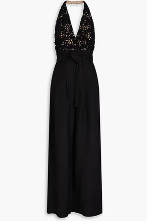 Brunello Cucinelli Open knit-paneled twill jumpsuit