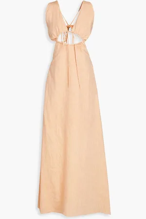 Bondi Born Aiutaki cutout linen halterneck midi dress - Orange
