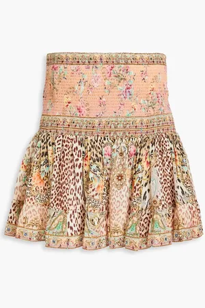 Camilla Fluted printed silk crepe de chine mini skirt