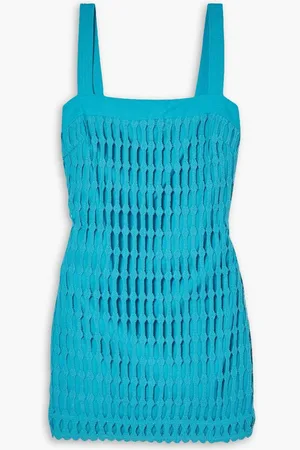 Simkhai Artemis open-knit cotton and crepe mini dress - Blue