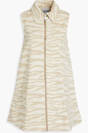 Ganni Zebra-print denim mini dress - Neutral