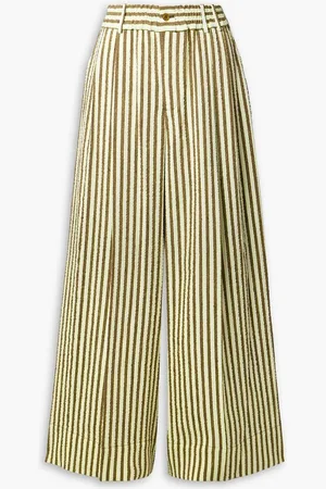 Christopher John Rogers Pleated striped seersucker wide-leg pants - Green