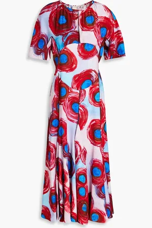 Marni Printed crepe midi dress - Red