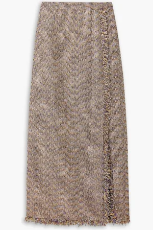 HUISHAN ZHANG Gia wrap-effect fringed metallic tweed midi skirt - Metallic