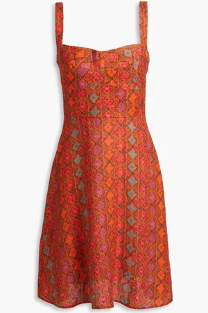 SALONI Rachel printed linen mini dress - Brown
