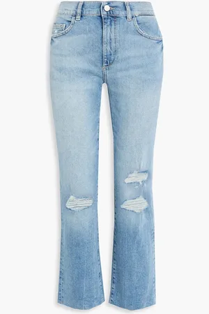 DL1961 Patti cropped distressed high-rise straight-leg jeans - Blue