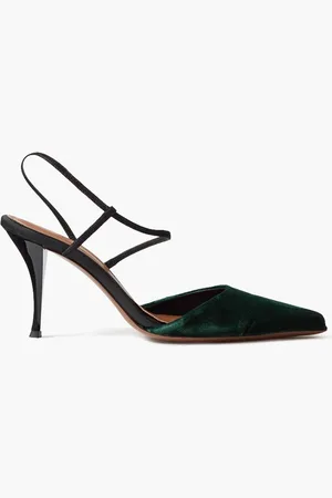Neous Tangra suede-trimmed velvet pumps - Green