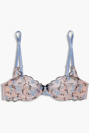 FLEUR DU MAL Rose and Vine embroidered stretch-tulle underwired bra - Blue