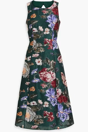 Marchesa Notte Cutout brocade midi dress - Green