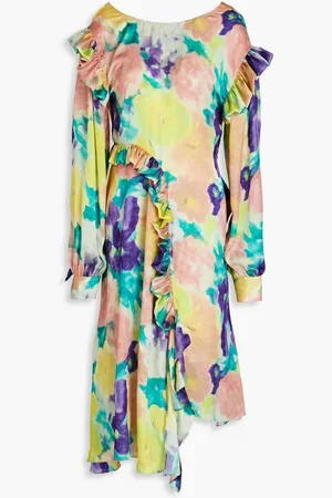 REMAIN Birger Christensen Asymmetric floral-print satin dress