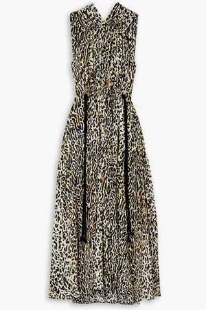 Proenza Schouler Leopard-print gathered crepe de chine midi dress