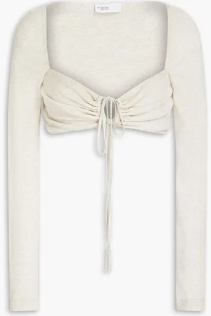 ROSETTA GETTY Cropped ruched cotton-jersey top - Gray