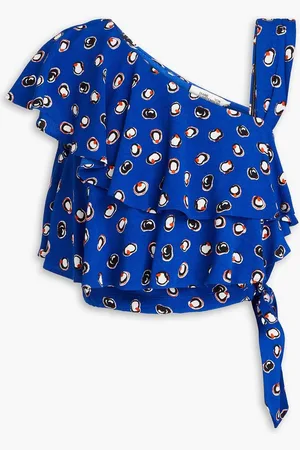 Diane von Furstenberg Chase tiered printed crepe top - Blue