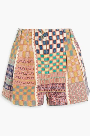 ULLA JOHNSON Freda pleated embroidered cotton shorts - Pink