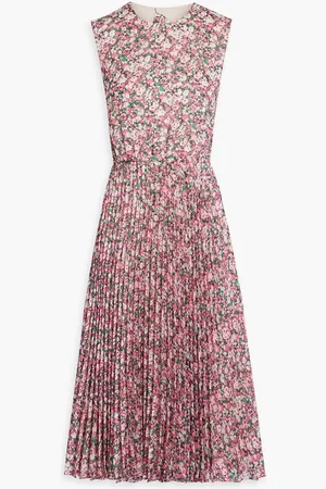 MIKAEL AGHAL Cutout pleated floral-print chiffon midi dress