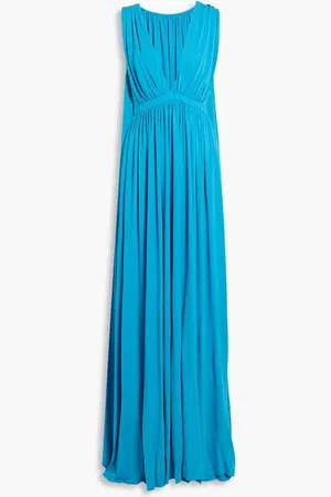 Halston Heritage Ashley cape-effect gathered jersey gown - Blue