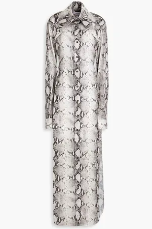 16Arlington Ione snake-print satin maxi shirt dress - Gray