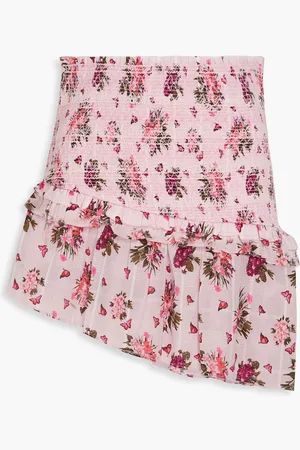 LOVESHACKFANCY Varana asymmetric floral-print cotton mini skirt - Pink
