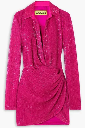 GAUGE81 Naha wrap-effect sequined tulle mini shirt dress - Pink