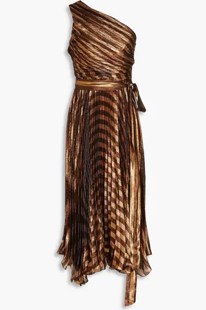 MARIA LUCIA HOHAN One-shoulder pleated silk-blend Lamé midi dress - Metallic