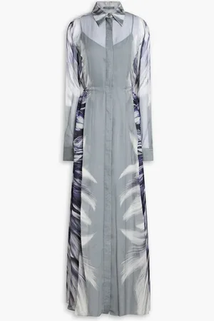 Alberta Ferretti Printed voile maxi shirt dress