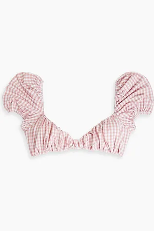 Caroline Constas Zoe gathered gingham bikini top - Pink