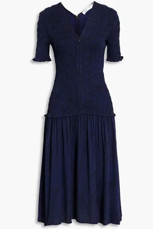 Proenza Schouler Shirred striped crepe midi dress - Blue