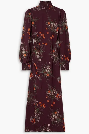 Reformation Aude floral-print smocked georgette turtleneck midi dress