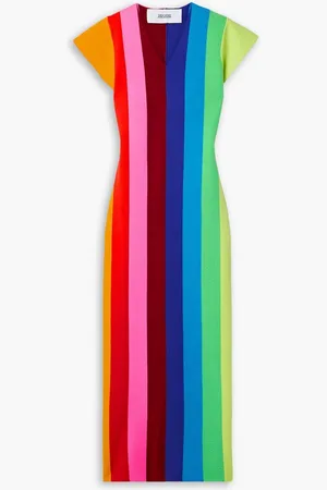 Christopher John Rogers Striped terry-paneled knitted midi dress