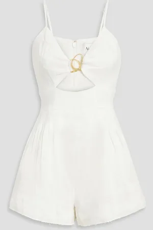 AJE Simone cutout embellished linen-blend playsuit - White