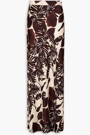 Nicholas Printed satin maxi skirt - Brown