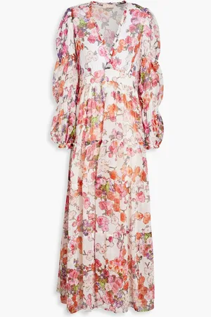 by Ti Mo Gathered floral-print crepon maxi dress