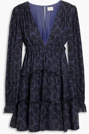 CAMI Venezia tiered floral-print silk-chiffon mini dress - Blue