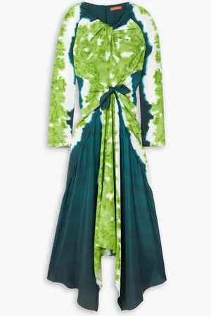 Altuzarra Adikia asymmetric knotted tie-dyed crepe midi dress - Blue