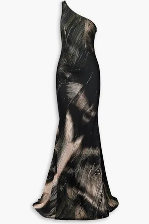 Louisa Ballou One-shoulder printed stretch-silk maxi dress
