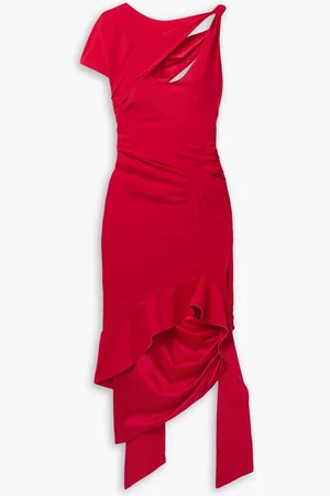 Commission Asymmetric cutout stretch-silk satin midi dress